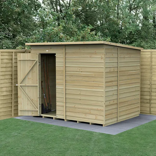 Image of 8' x 6' Forest 4Life 25yr Guarantee Overlap Pressure Treated Windowless Pent Wooden Shed (2.52m x 2.05m)