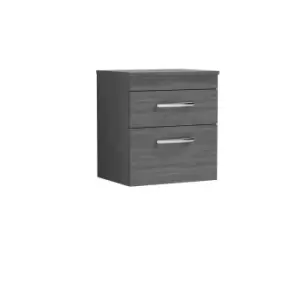 Image of Nuie Athena 500 Wall Hung 2-drawer Vanity & Worktop - Grey Woodgrain