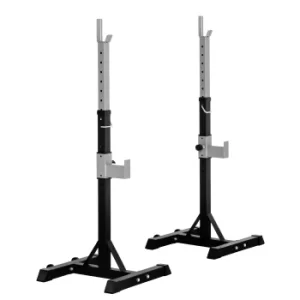 Image of HOMCOM 2 Pairs Adjustable Barbell Squat Rack Portable Stand Weight Lifting Bench Press Home Gym w/ Wheels, Black