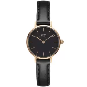 Image of Ladies Daniel Wellington Petite Watch with leather strap and Black dial