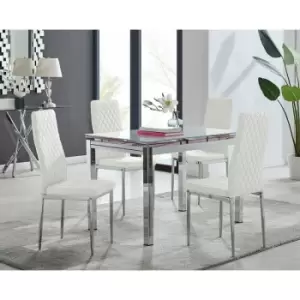 Image of Enna White Glass Extending Dining Table and 4 White Milan Chairs - White