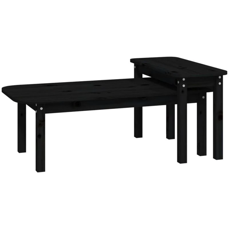Image of Vidaxl 2 Piece Coffee Table Set Black Solid Wood Pine, Black 822366