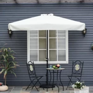 Image of Outsunny 2.3m Half Parasol Semi Round Umbrella Patio Metal Frame Crank Handle for Balcony-- NO BASE INCLUDED, Cream White