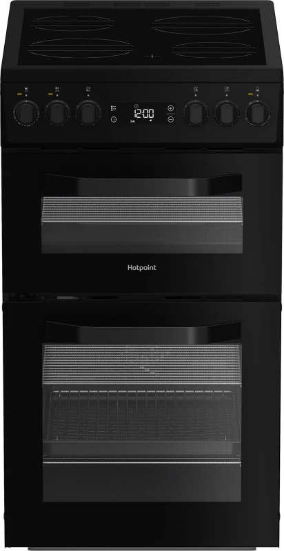 Image of Hotpoint HDE5VDCB 50cm Wide Double Oven Electric Cooker with Ceramic Hob - Black - A/A Rated
