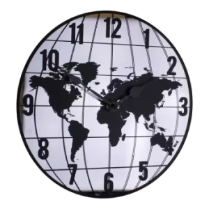 Image of Mirrored Clock Featuring Map Of The World Design 30cm