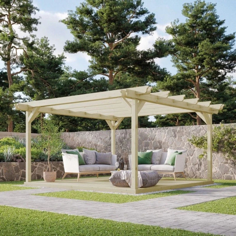 Image of Rutland County Garden Furniture Ltd Double Garden Pergola & Decking Kit, L480 x W480cm, Light Green Light Green Unisex