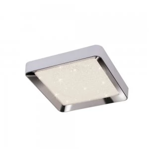 Image of Flush Ceiling Light 50cm Square 24W LED 3000-6500K Tuneable, 1920lm, Remote Control Chrome, Acrylic