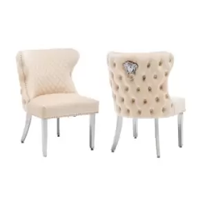 Image of Neo Viviana Cream Velvet Dining Chair With Knocker Detail X2