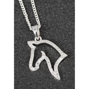Image of Country Silver Plated Diamond Horse Head Necklace