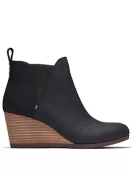 Image of Toms Kelsey Leather Wedge Ankle Boot - Black, Size 8, Women