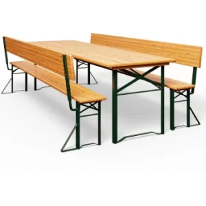 Image of Deuba Garden Furniture Table Bench Set Wooden Trestle Foldable Beer Bench Set with Backrest 170 x 70 cm