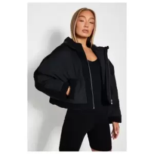 Image of I Saw It First Borg Lined Hooded Cropped Jacket - Black