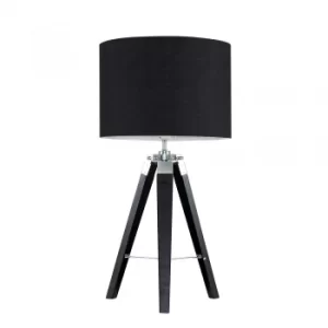 Image of Clipper Black Wood and Chrome Table lamp with Black Shade