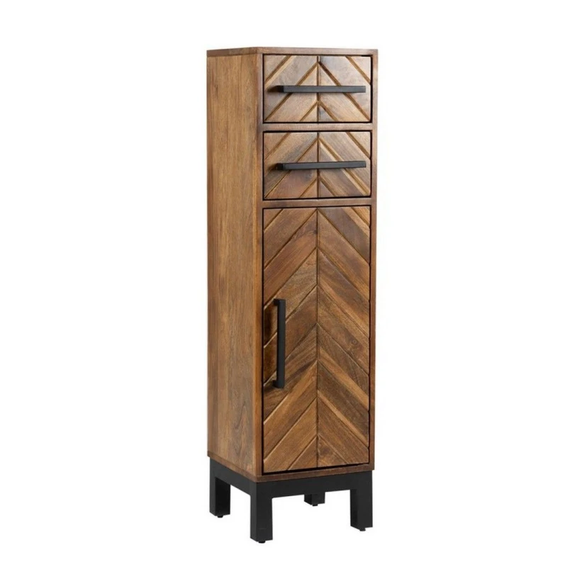 Image of Jaipur Furniture Ltd Parquet 1 Door 2 Drawer Cabinet - Mango Wood/Iron - L30 x W30 x H110cm - PP Finish in Brown Brown Unisex