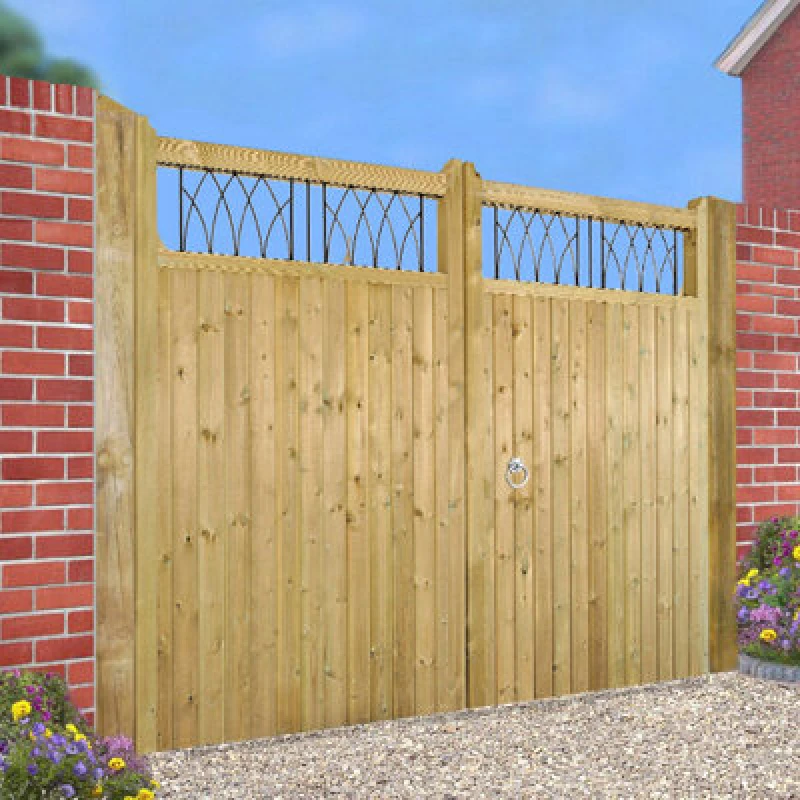 Image of Burbage Iron Craft Windso Low Wooden Driveway Gates 2400mm Wide X 1800mm High Wid44