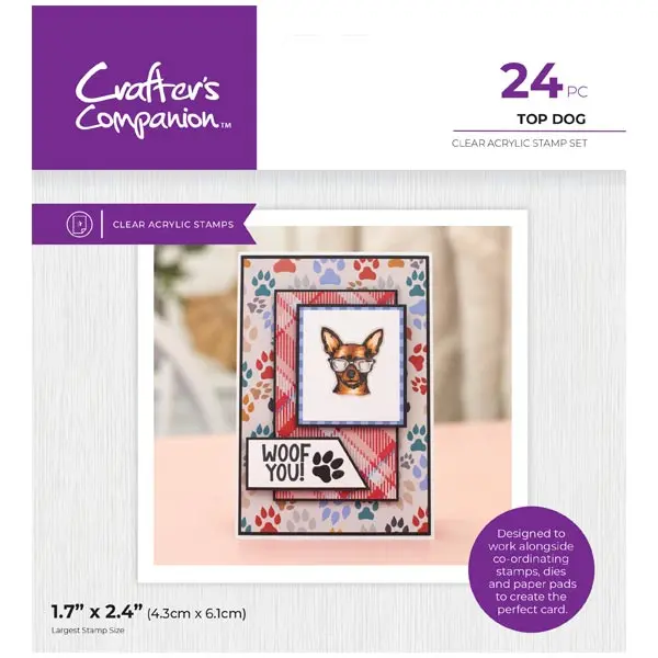 Image of Crafter's Companion Clear Stamp Set Pets Rule Top Dog & Sentiments Set of 24