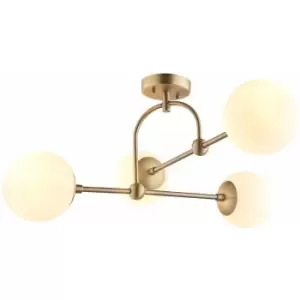 Image of Loops - Antique Brass Multi Arm Ceiling Light & Opal Glass Shade 4 Bulb Hanging Pendant