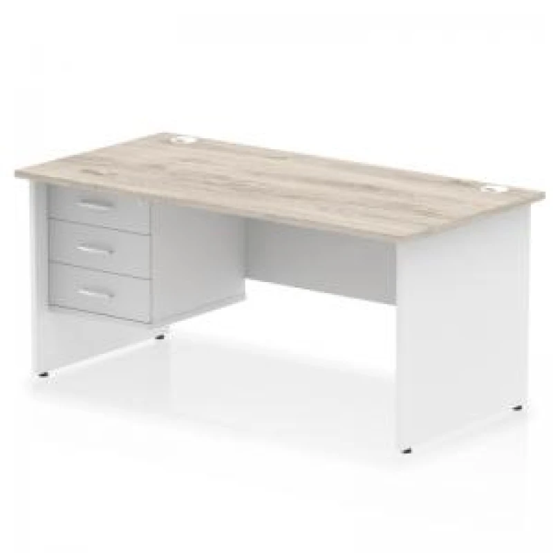 Image of Impulse Impulse 1600 x 800mm Straight Office Desk Grey Oak Top White Panel End Leg with 1 x 3 Drawer Fixed Pedestal MIRDP16FP3GRYWHT