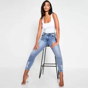 Image of I Saw It First Distressed Hem Stretch Skinny Jeans - Blue