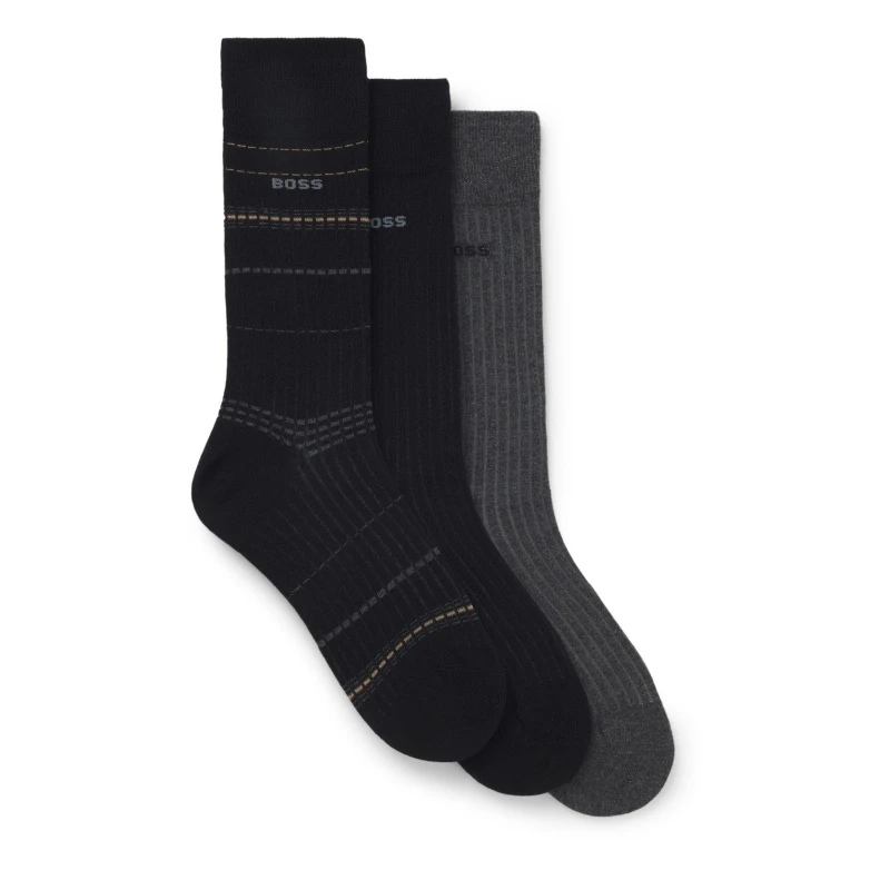 Image of Boss 3 Pack Rib Stripe Socks Black 001 male 6-11