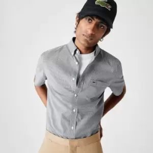 Image of Lacoste Mens Regular Fit Gingham Check Shirt Size 17½ White / Navy Blue