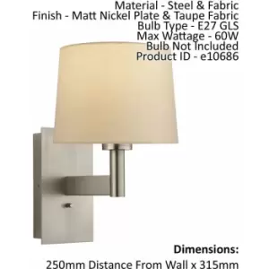 Image of Loops - Wall Light & Shade Matt Nickel & Taupe Fabric 60W E27 usb Socket e10686