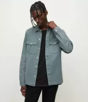 Image of AllSaints Mens Spotter Military Shirt, Blue, Size: M