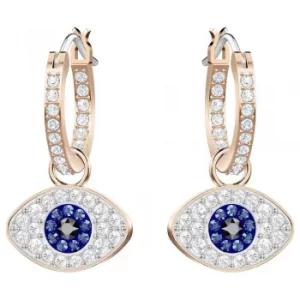 Image of Swarovski Duo Rose Gold Tone Blue Evil Eye Hoop Earrings 5425857