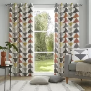 Image of Brodrick Geometric Print 100% Cotton Eyelet Lined Curtains, Spice/Ochre, 66 x 54" - Fusion