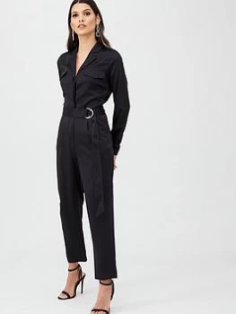Image of Oasis Satin Boilersuit, Black, Size 8, Women
