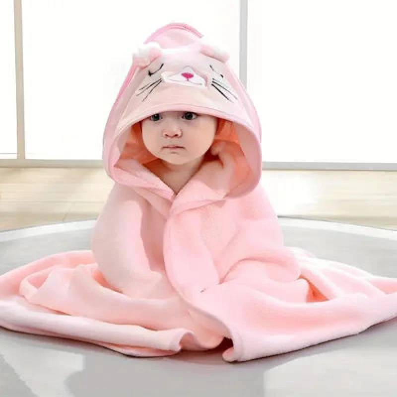 Image of Dyzi Pink Baby Hooded Towel Ultra Soft & Absorbent Animal Cartoon Bath Towel For Kids