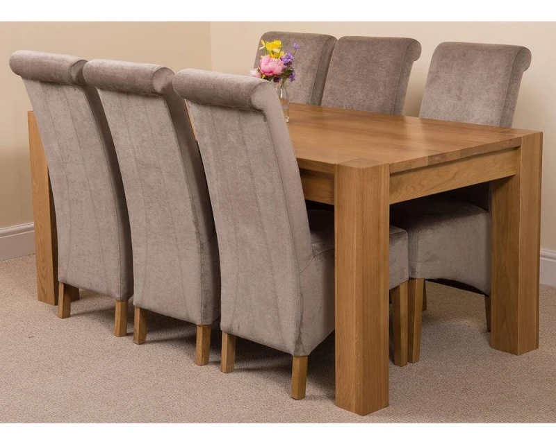 Image of Thats Furniture Kuba 180 x 90cm Chunky Oak Dining Table & 6 Montana Fabric Chairs in Grey Grey Unisex 180 x 90 cm
