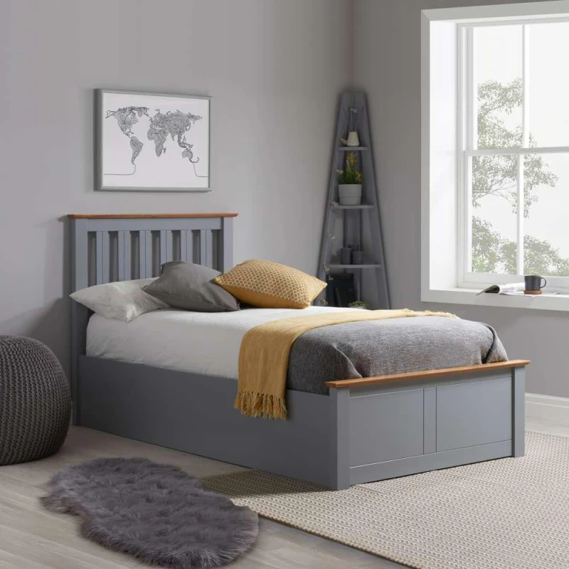Image of ASC Sydney 3ft Single Stone Grey Wooden Ottoman Bed Frame