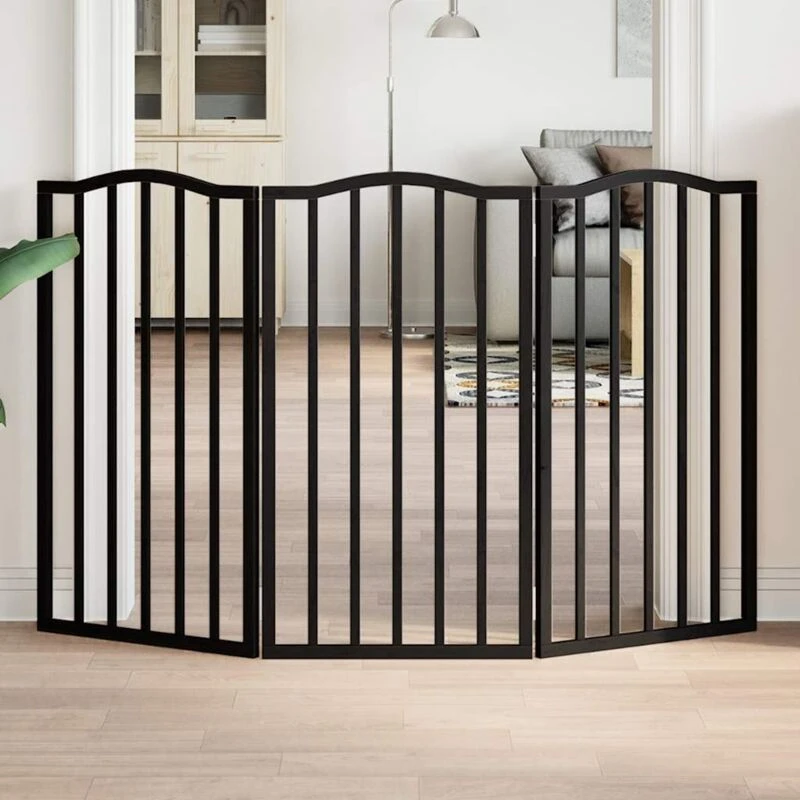 Image of vidaXL Dog Gate Foldable 3 Panels Black 150 cm?Poplar Wood, Black 352222