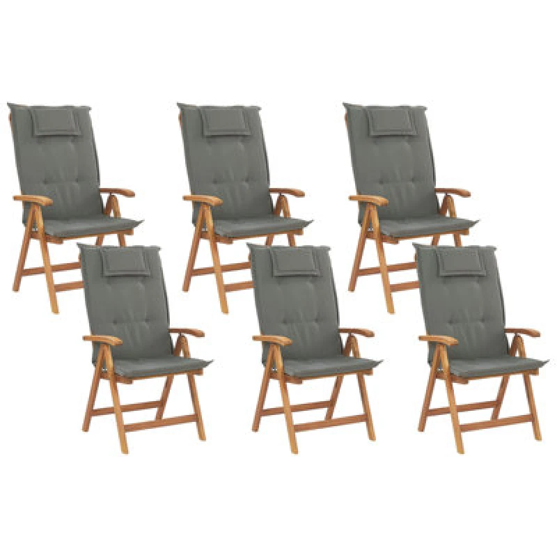 Image of Beliani Set Of 6 Garden Chairs With Cushions Java Acacia Wood Graphite Grey