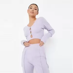 Image of Missguided Coord Exposed Seam Crop Cardigan - Purple