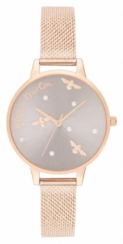 Image of Olivia Burton Womens Pearly Queen Rose Gold Mesh Watch