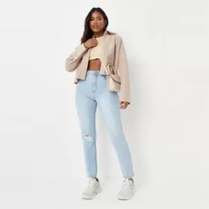Image of Missguided Riot Single Busted Knee Mom Jean - Blue