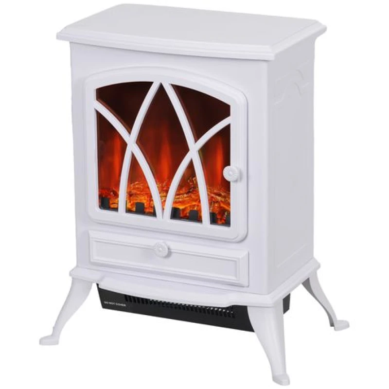Image of Homcom Freestanding Fireplace Flame Effect Electric Heater Log Burning, White 820-428V70WT