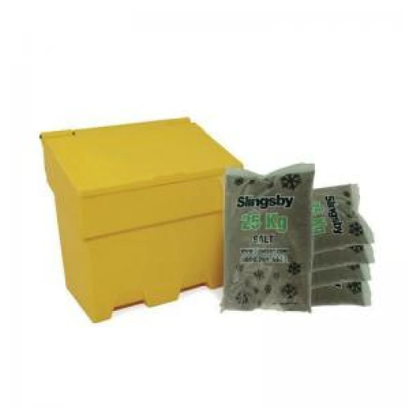 Image of Slingsby Rota-moulded Stackable Salt and Grit Bin Supplied with Brown Salt Yellow 170L 395103 395103