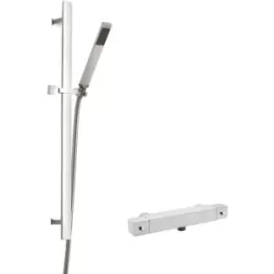 Image of Square Thermostatic Bar Shower Valve with Sheer Slider Rail Kit - Chrome - Hudson Reed