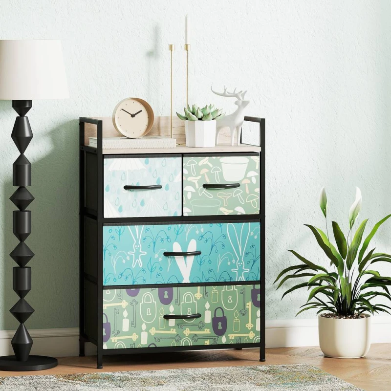 Image of HOMCOM 4-Drawer Chest of Drawers, Fabric Dresser with Open Shelf, Blue 83D-033V00BU