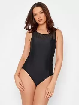Image of Long Tall Sally Black Mesh Active Swimsuit, Black, Size 18, Women