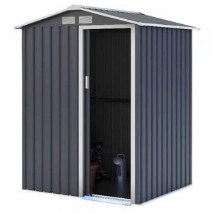 Image of Charles Bentley 4.9ft x 4.3ft Metal Storage Shed Navy Grey