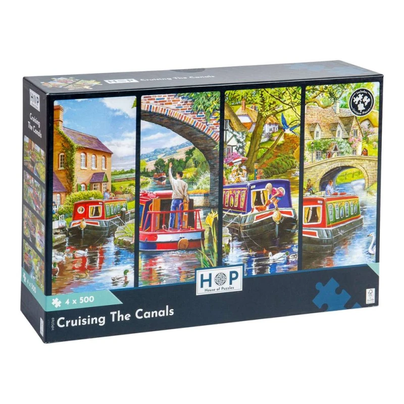 Image of The House Of Puzzles Cruising The Canals - 4 x 500 Piece Jigsaw Puzzles Multicolor Unisex 500 Piece