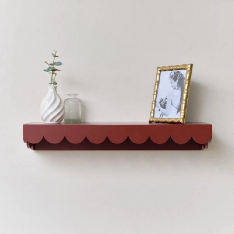 Image of Melody Maison Oxblood Dark Red Scalloped Wall Storage Shelf - 61cm Dark Red