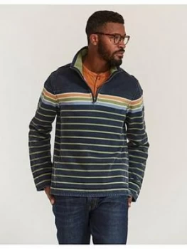 Image of Fatface Airlie Stripe 1/4 Zip Sweat - Blue