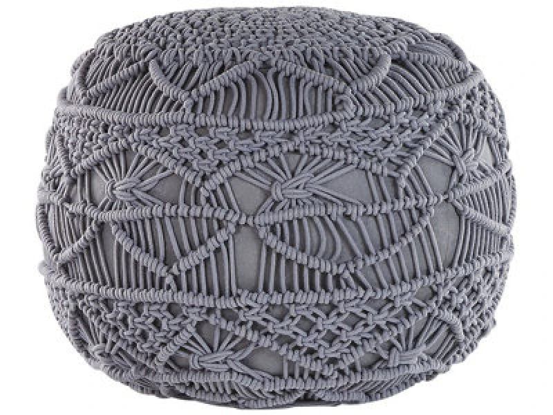 Image of Beliani Pouffe Macrame Kayseri Cotton Grey