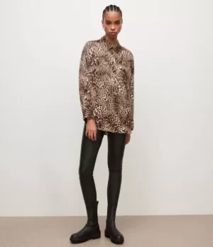 Image of AllSaints Womens Inez Kiku Shirt, FUR Brown, Size: 14