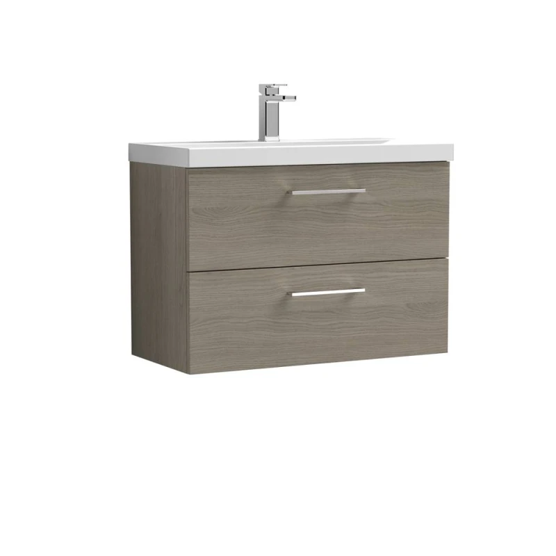 Image of Balterley Wall Hung 2 Soft Close Drawer, Bathroom Vanity Unit, Solace Oak, 800mm in Brown Brown Unisex